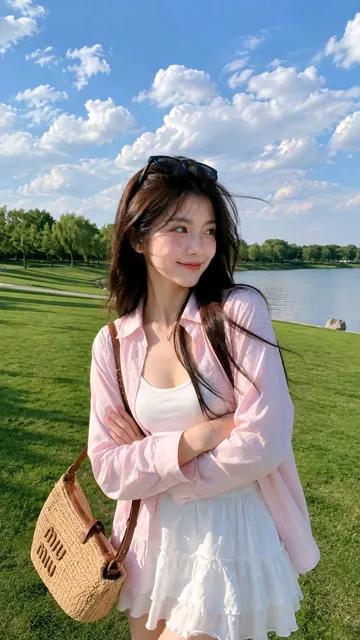 Sunny meadow young woman snapshot
