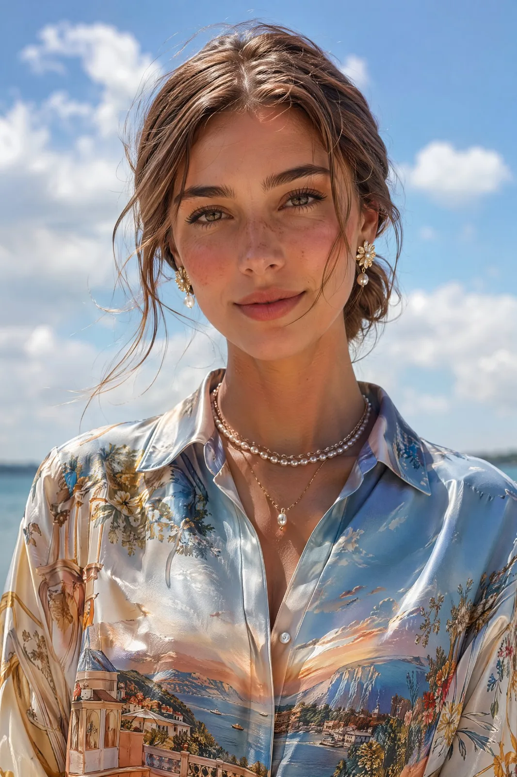 Ultra realistic luxury fashion portrait woman silk shirt — After