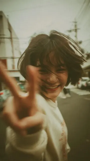 Y2k street photography portrait cheerful woman