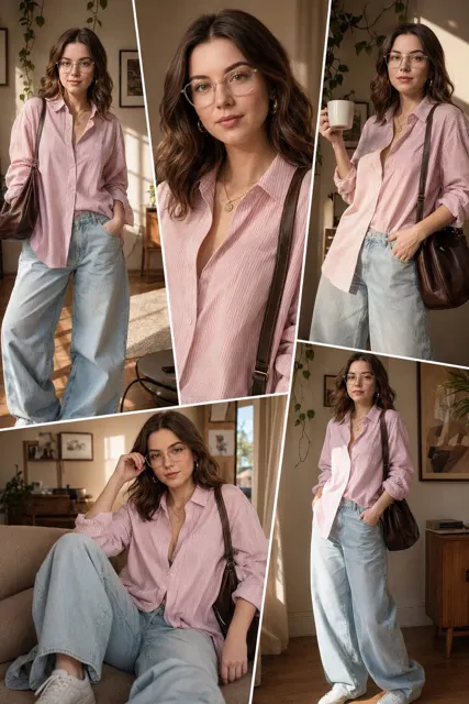 Ultra realistic woman fashion collage sunlit apartment