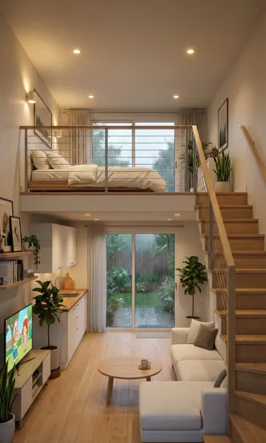 Warm split apartment rainy garden