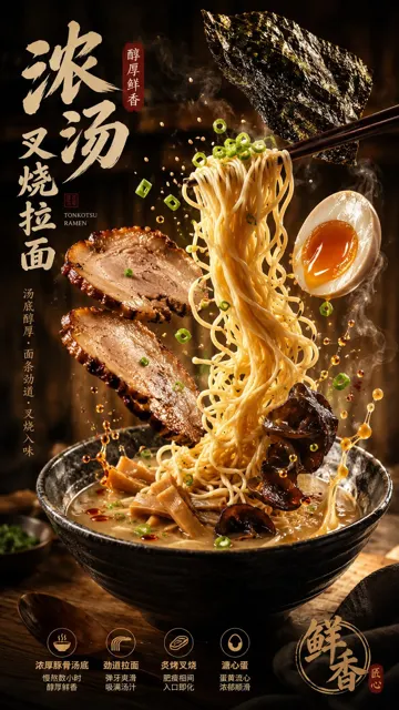 Commercial food photography dynamic floating poster