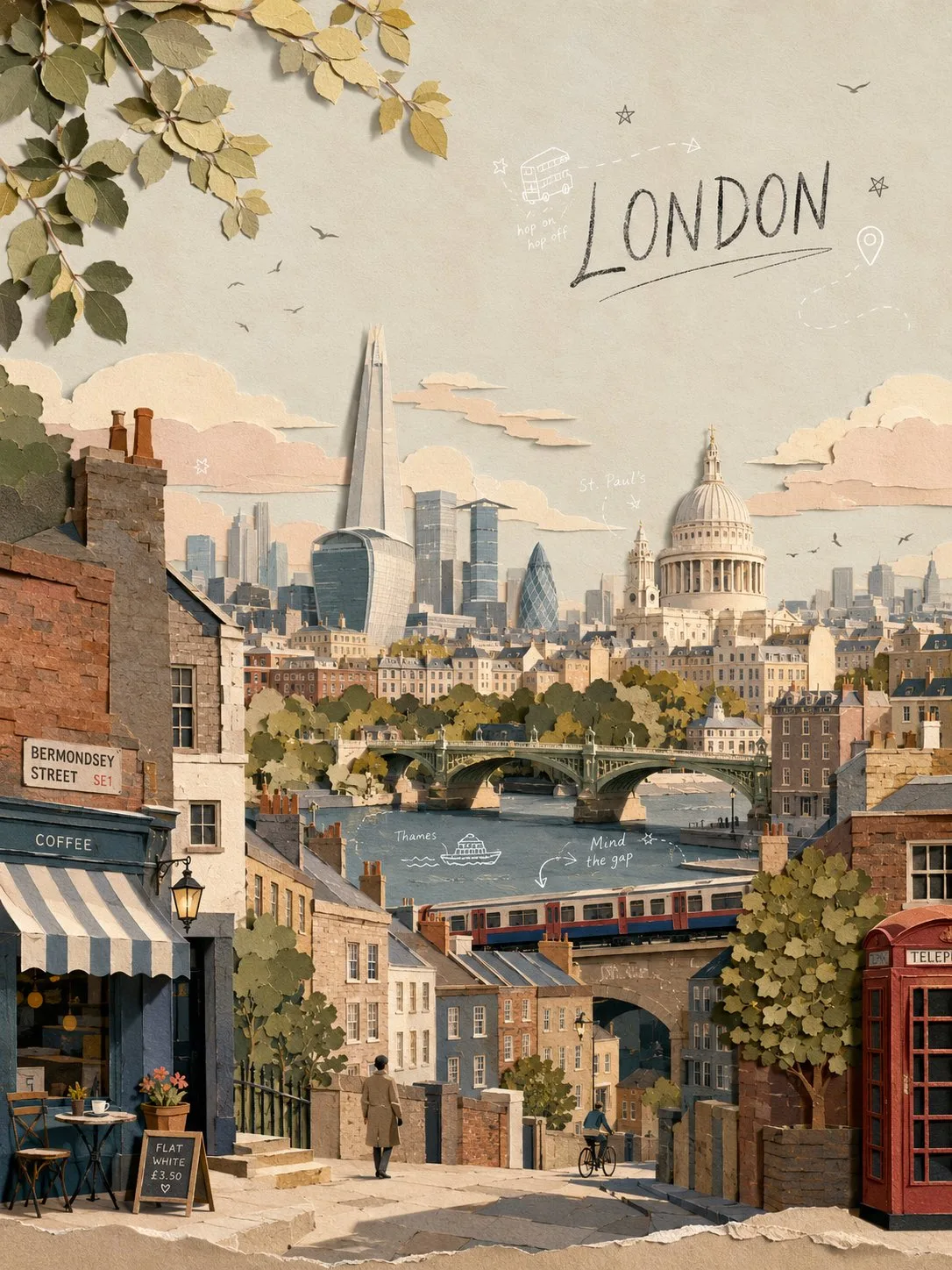 London layered paper cut collage illustration — Sonra