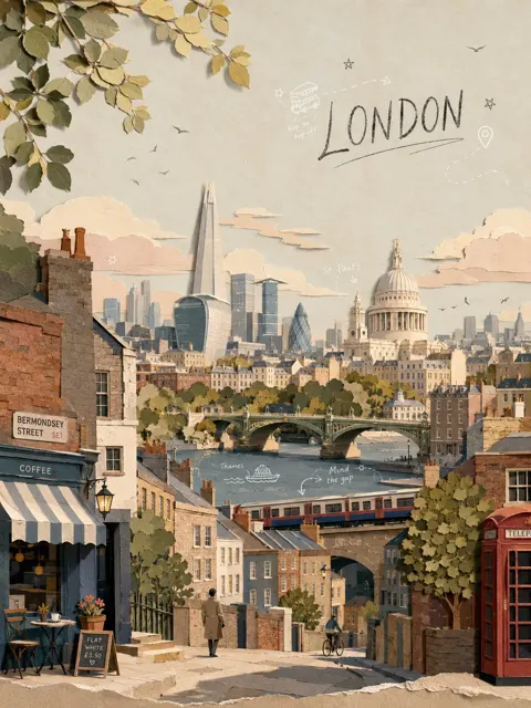 London layered paper cut collage illustration