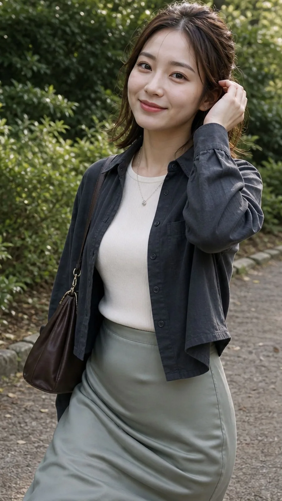 Elegant autumn japanese woman park portrait — After