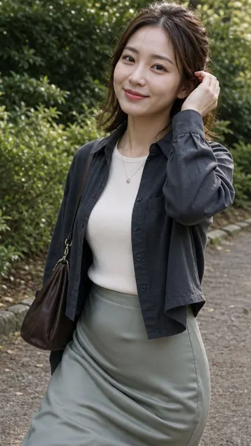 Elegant autumn japanese woman park portrait