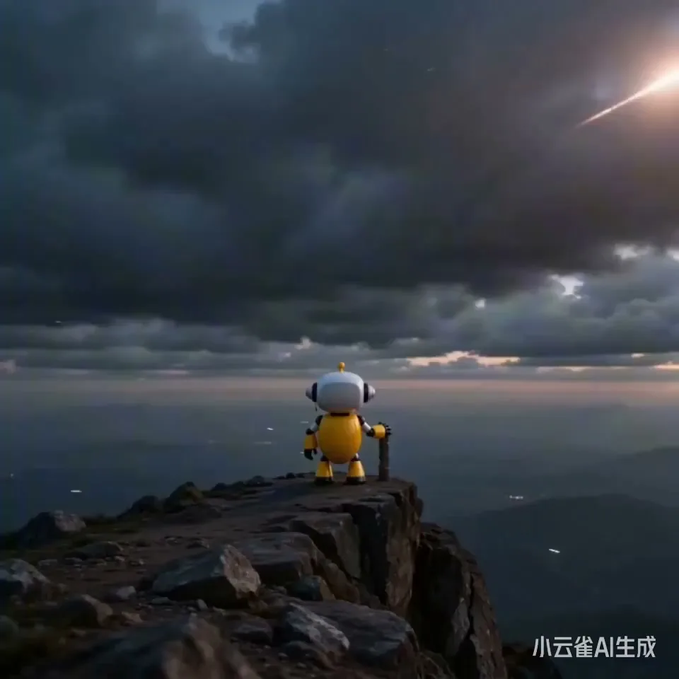 Lonely robot on earths peak — After