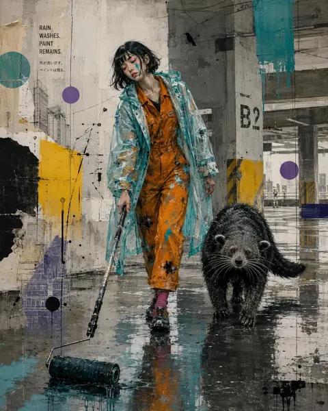 Neo urban surrealist industrial rain portrait