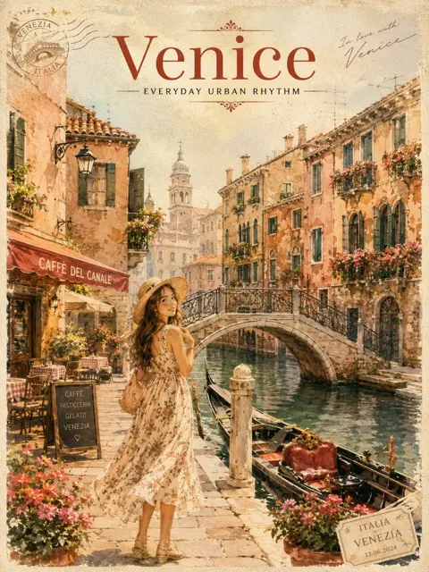 Venice canal vintage travel poster