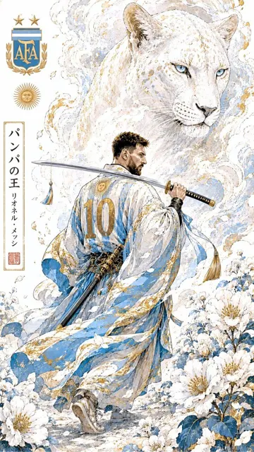 Lionel messi argentina ukiyo e samurai illustration