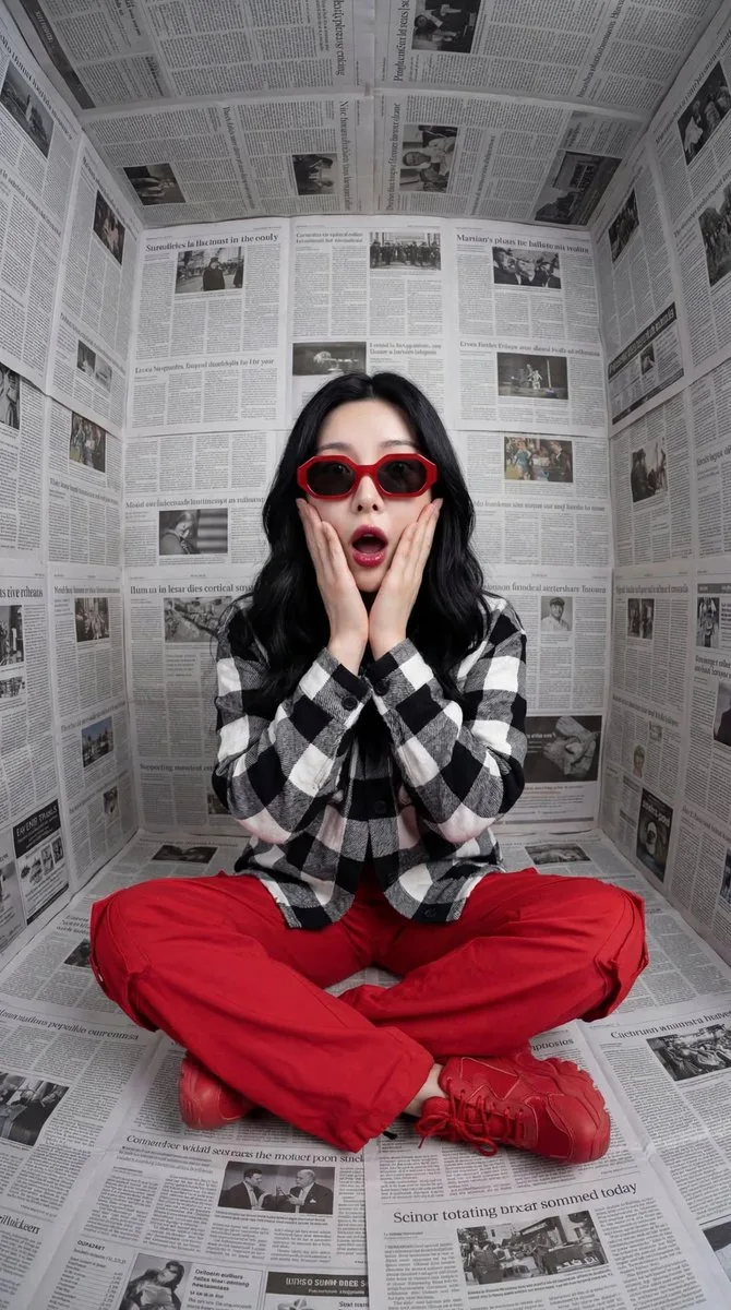 Red black white newspaper fashion — Sonra