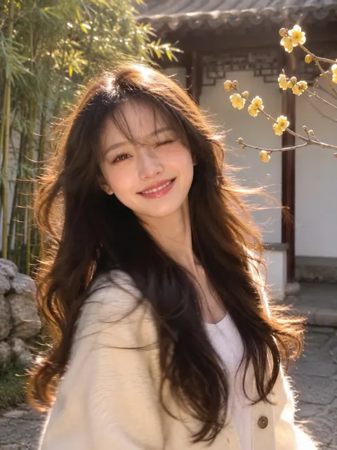 Ultra realistic candid portrait golden hour garden