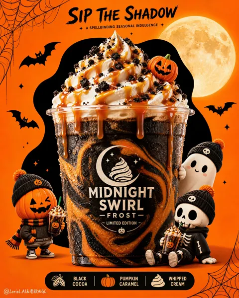Premium halloween midnight swirl beverage poster