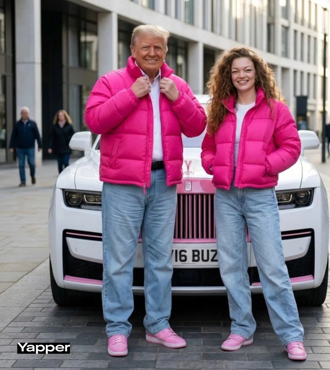 Trump pink rolls royce street — After