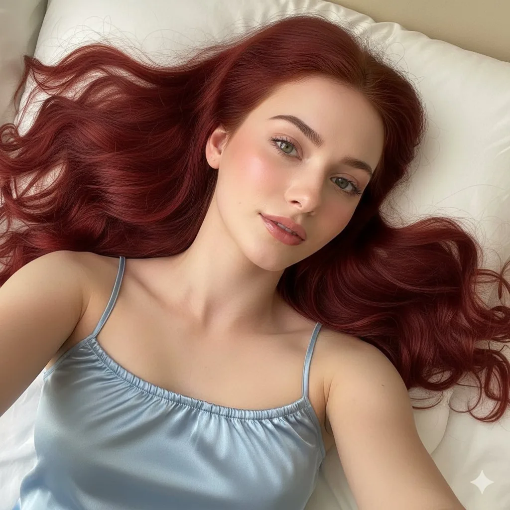 Morning redhead lazy bed selfie — Sonra
