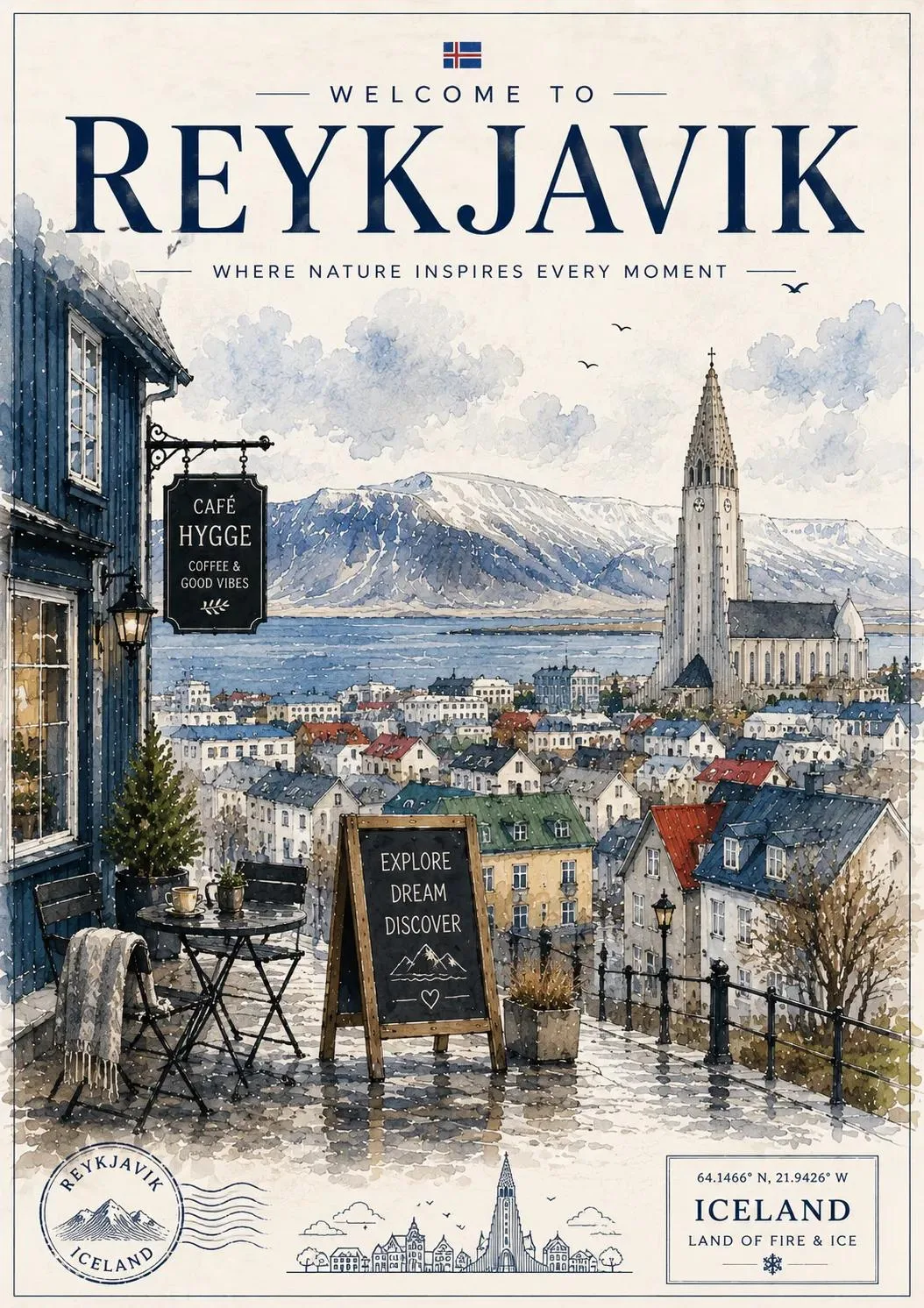 Vintage european watercolor travel poster illustration — Sonra