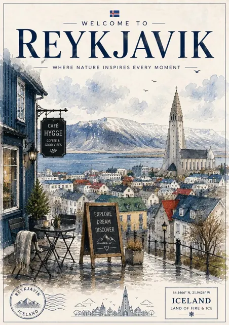 Vintage european watercolor travel poster illustration