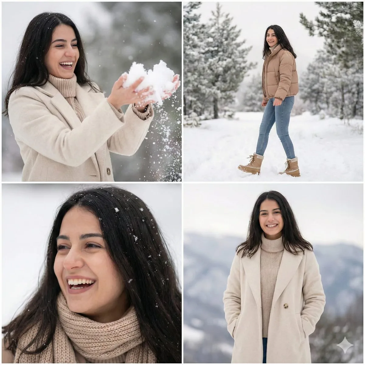 Playful turkish beauty snowy winter collage — Sonra