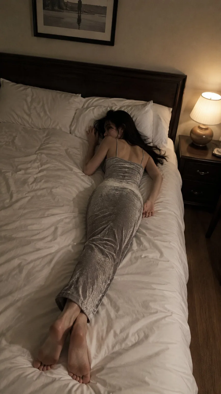 Hyper realistic cheongsam woman bedroom snapshot — Sonra
