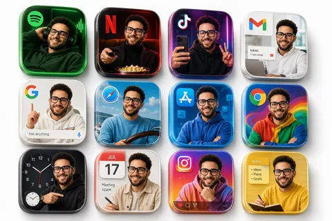 Premium 3d grid app icons realistic man styling