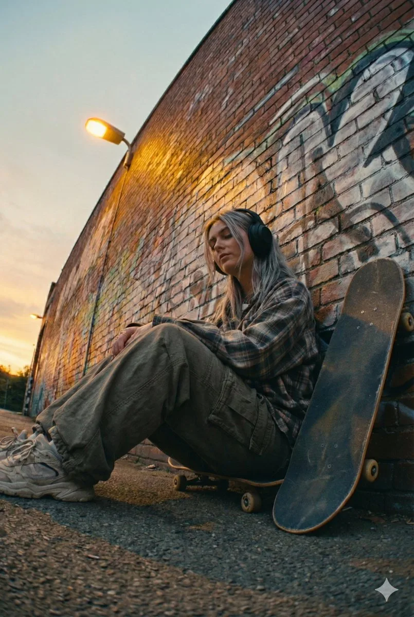 Dusk graffiti silver skater — After