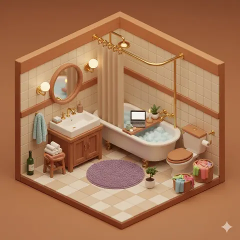 Warm cozy japanese miniature bathroom