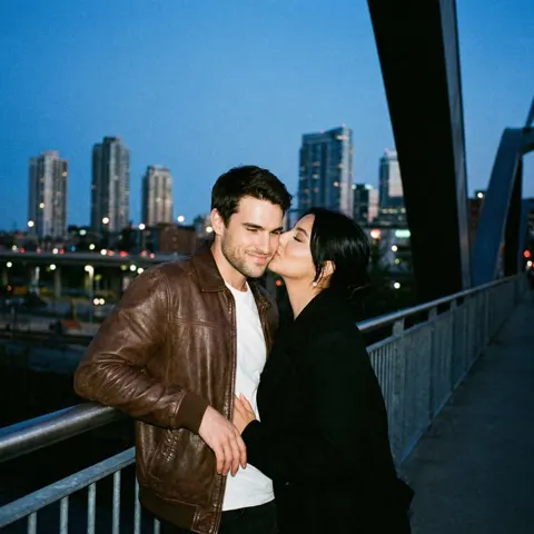 Blue hour bridge kiss
