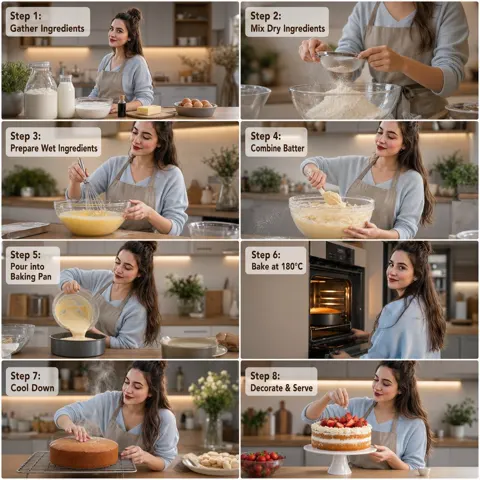 Ultra realistic cake baking storyboard