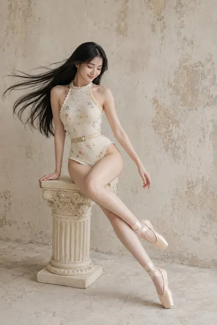 Vintage ballet east asian woman photography prompt