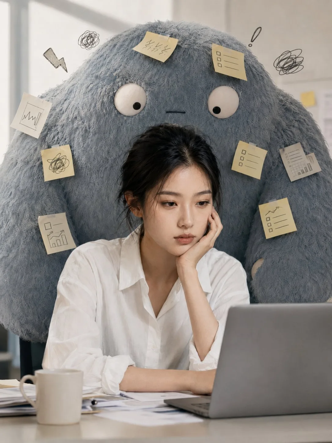 Office woman anxiety emotion monster creative photography — Sonra