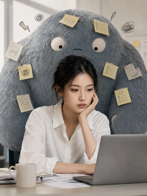 Office woman anxiety emotion monster creative photography