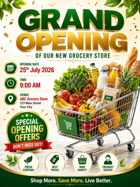 Premium grocery store grand opening poster design
