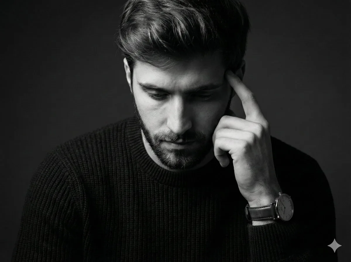 Pensive man black white portrait — Sonra