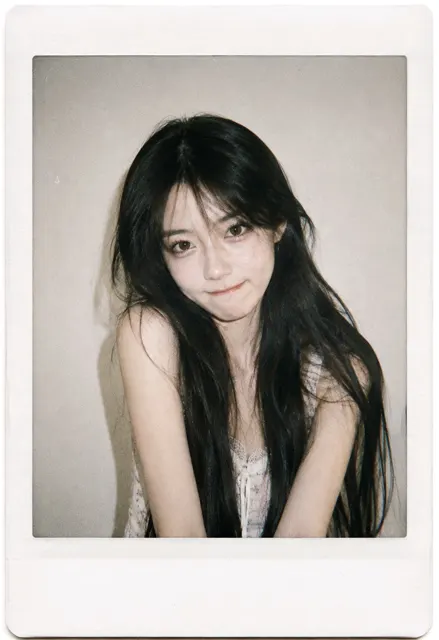 Vintage fujifilm instax style long hair asian girl