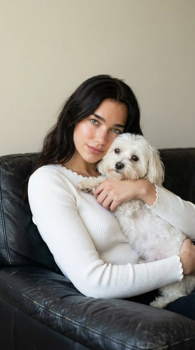Warm portrait girl holding dog — Sonra