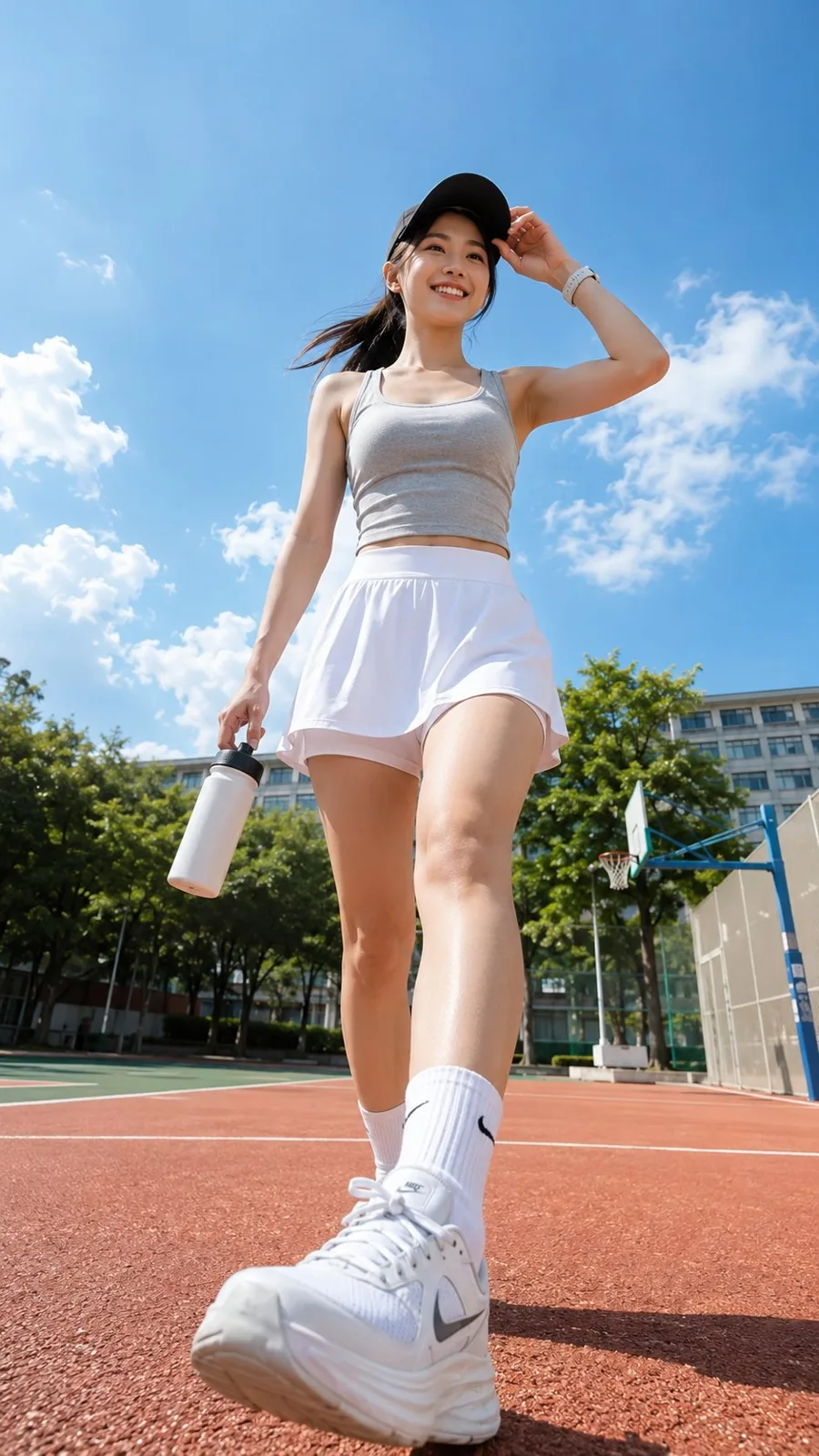 Ultra wide angle campus portrait east asian student — Sonra