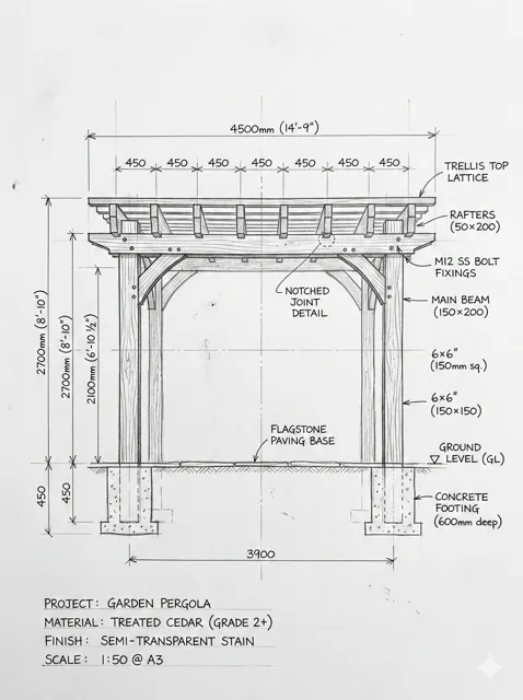 Wooden pergola sketch to reality