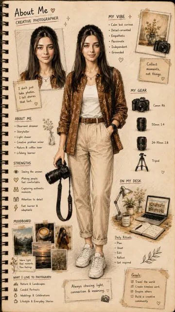 Hand drawn sketchbook character sheet design