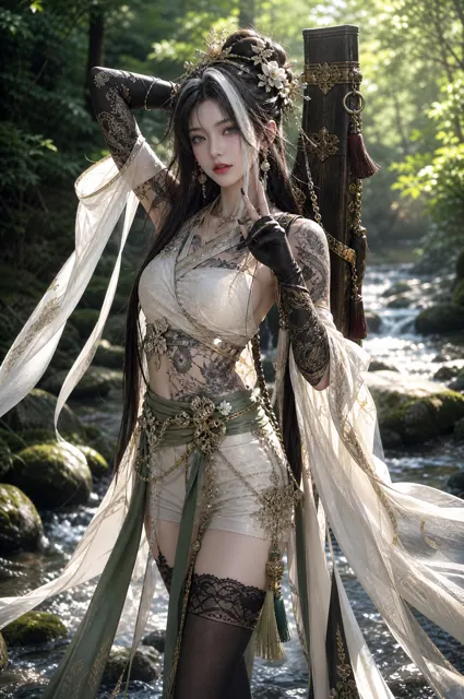 Young woman long hair dragon tattoos character design