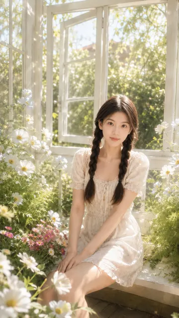 Realistic portrait white greenhouse conservatory ai prompt
