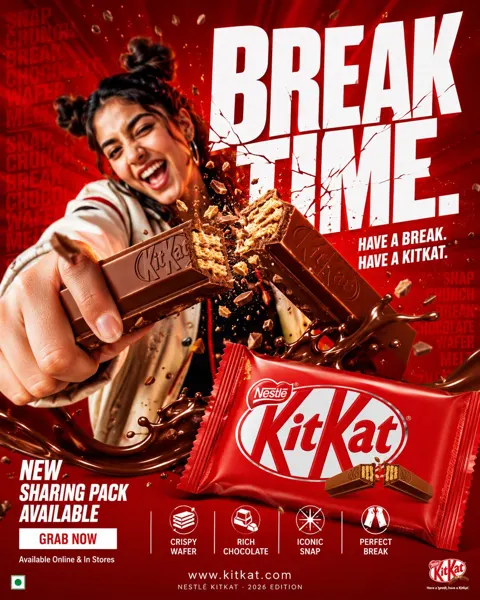 Kitkat commercial chocolate campaign poster prompt
