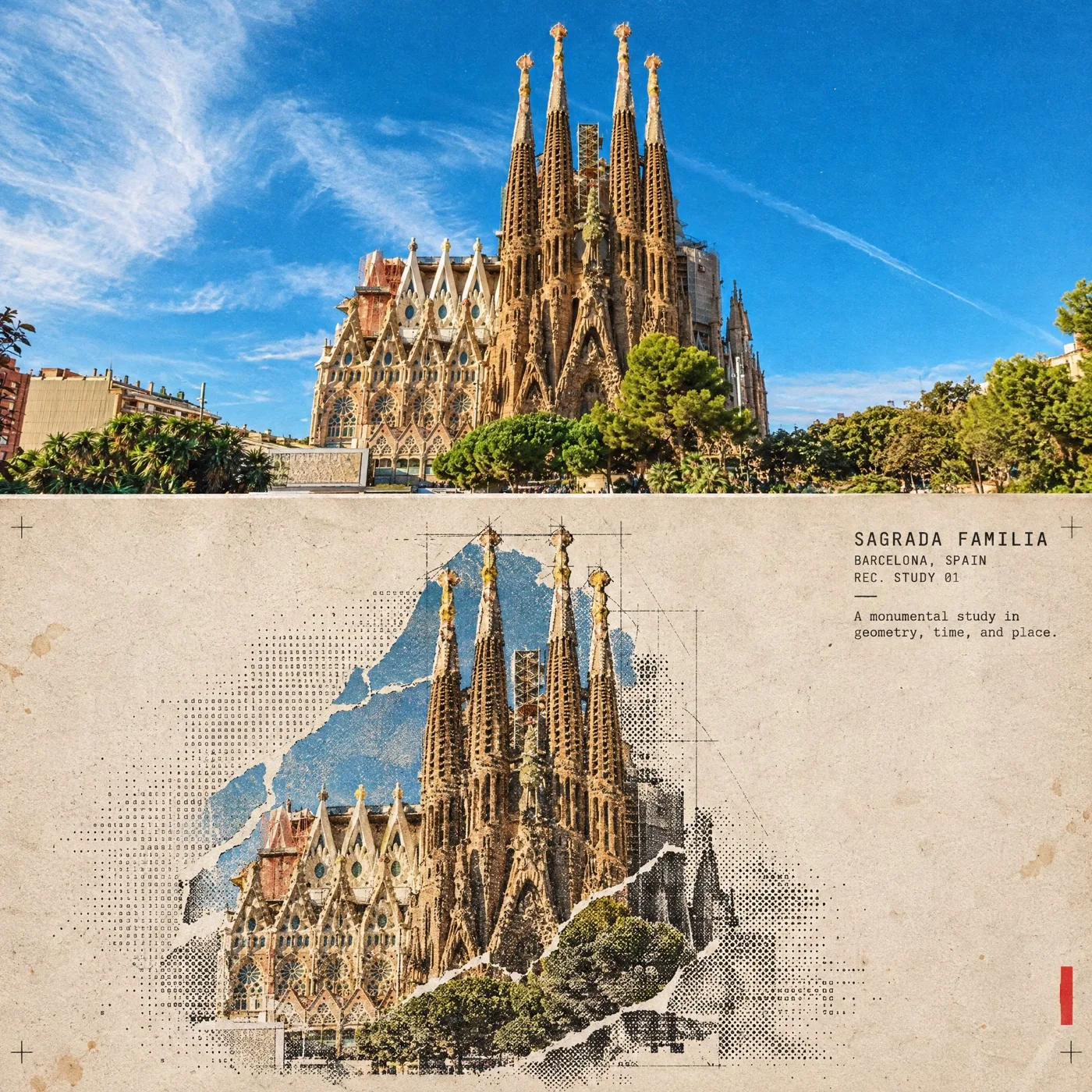 High end halftone architectural travel collage poster — After