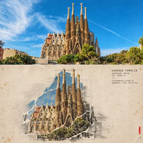 High end halftone architectural travel collage poster