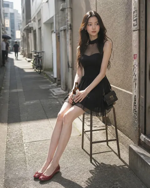 Black halter dress dark red ballet flats