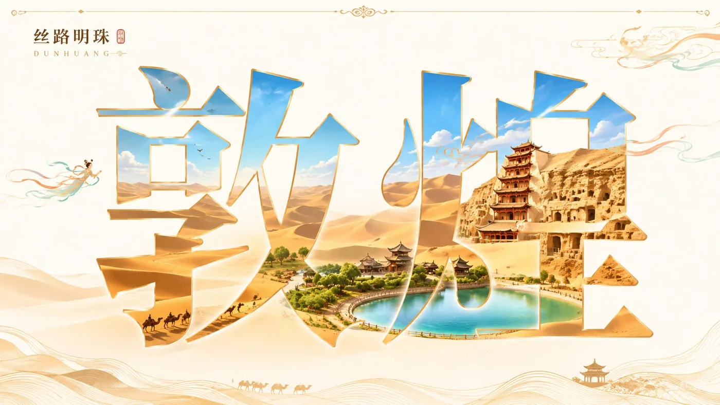 Dunhuang city poster chinese character mask landscape — After