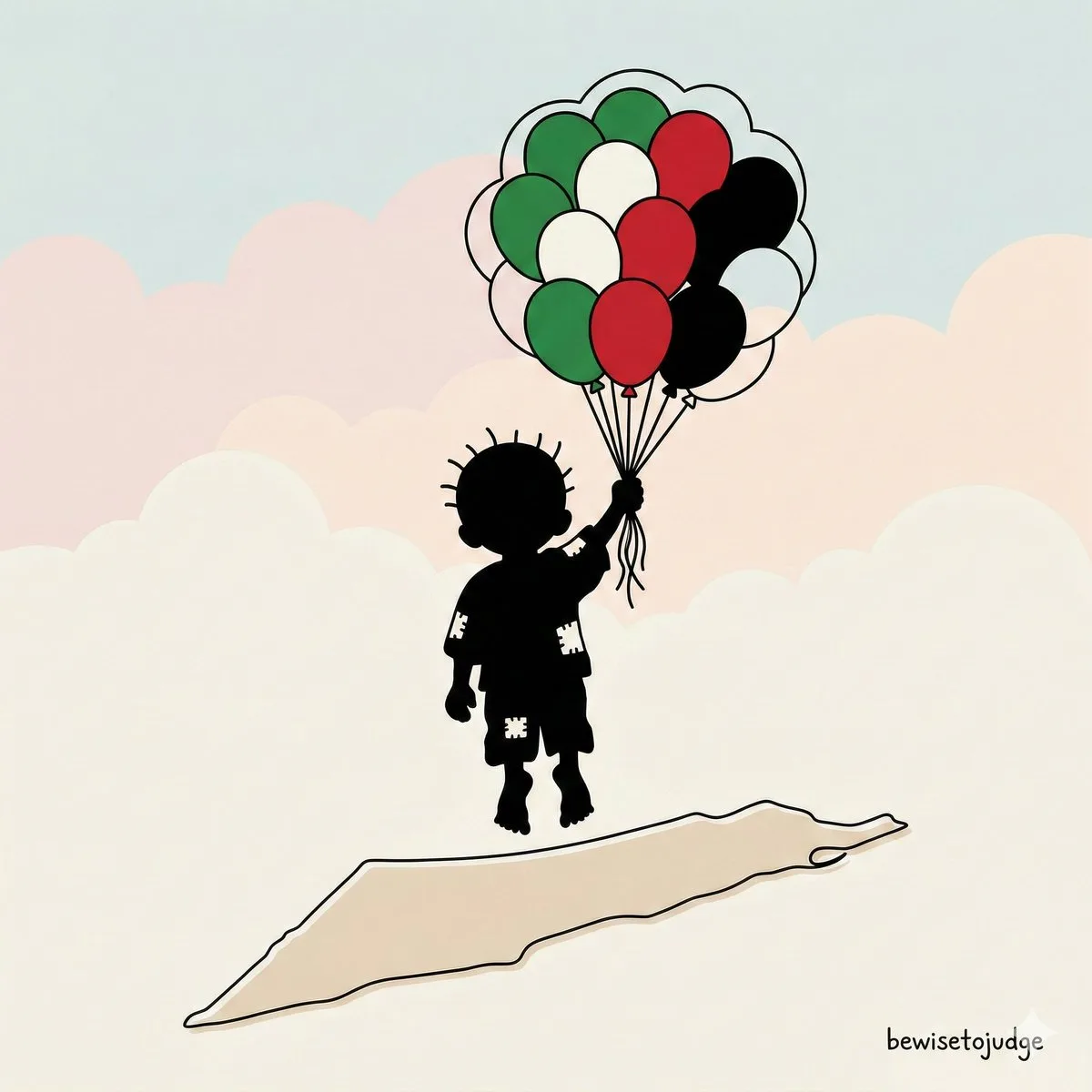 Peaceful silhouette boy floating with balloons — Sonra