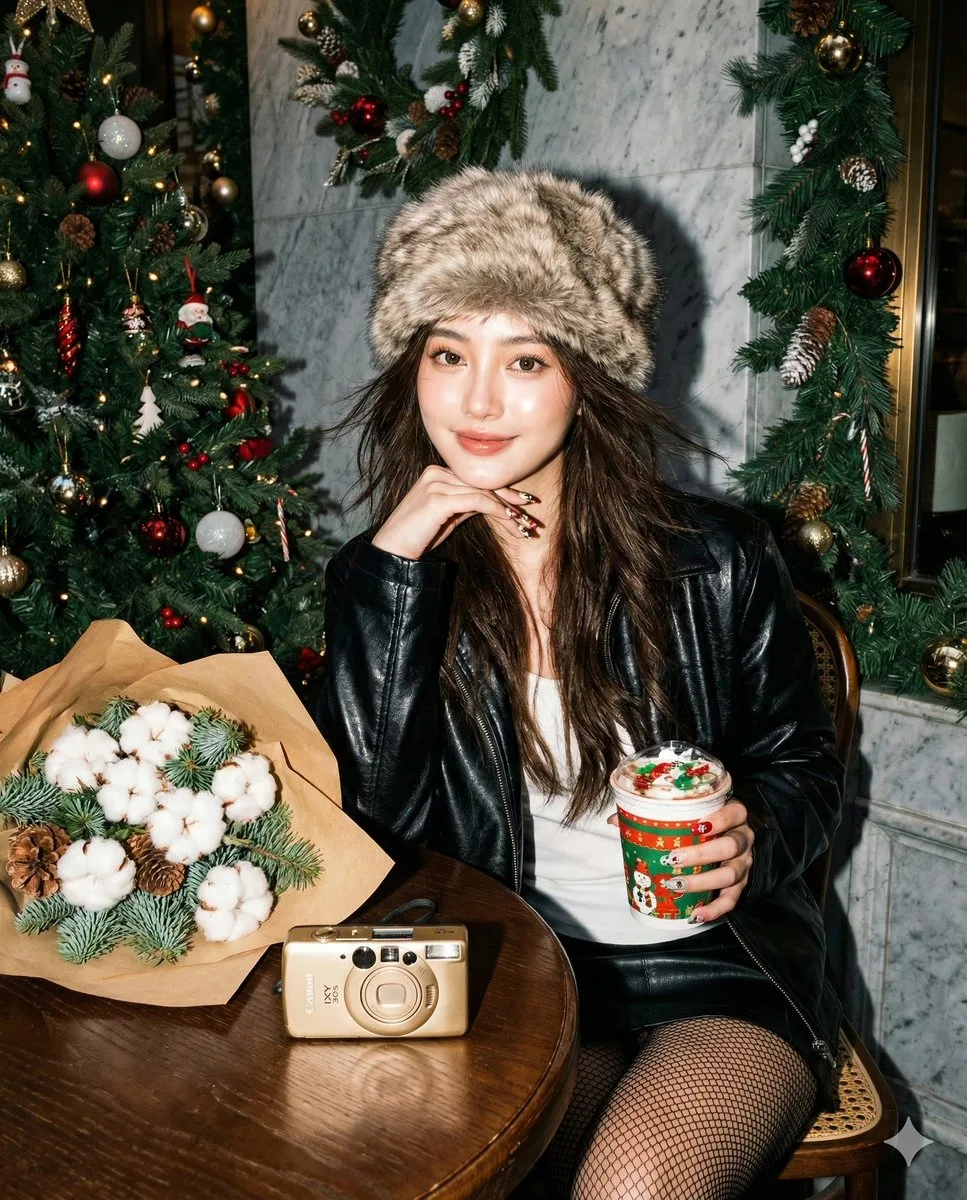Christmas leather jacket flash portrait — After
