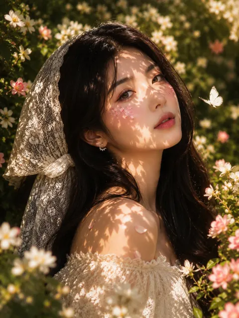 East asian woman jasmine portrait golden hour