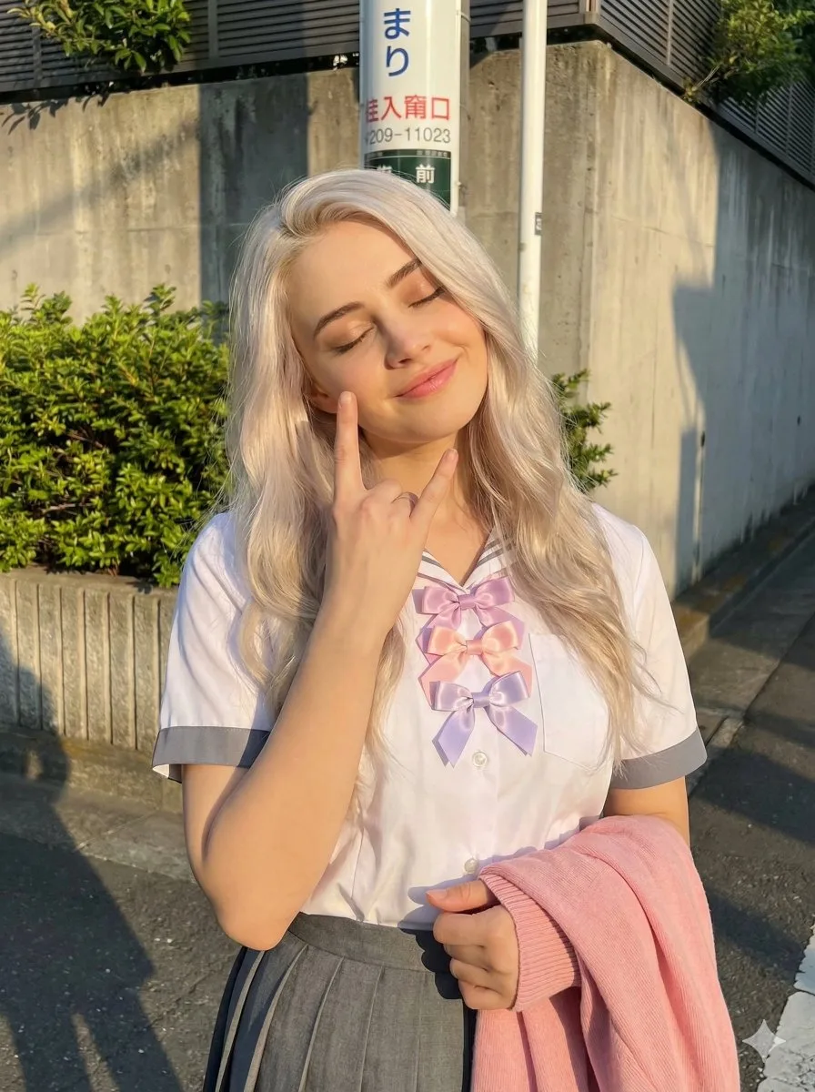 Golden hour smiling school girl — After