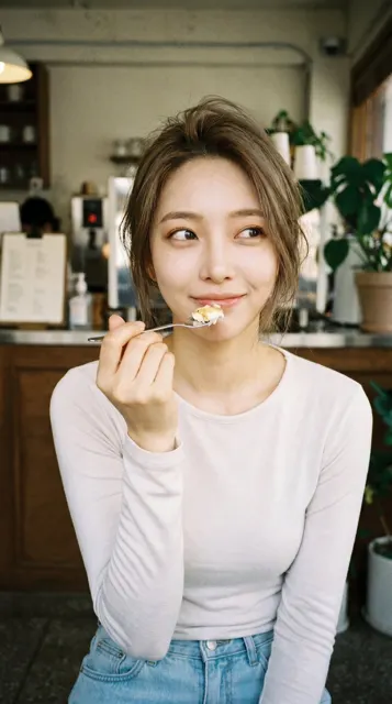 Cafe dessert candid portrait prompt